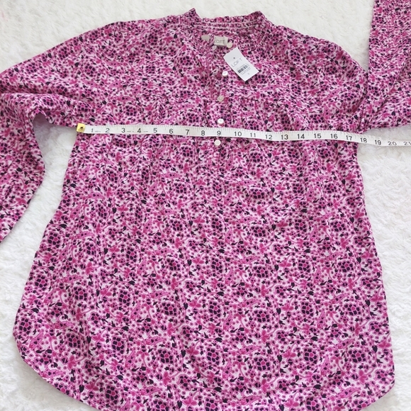 LOFT Pink White Smocked Floral Long Sleeve Cotton Blouse - Size S - Picture 8 of 9